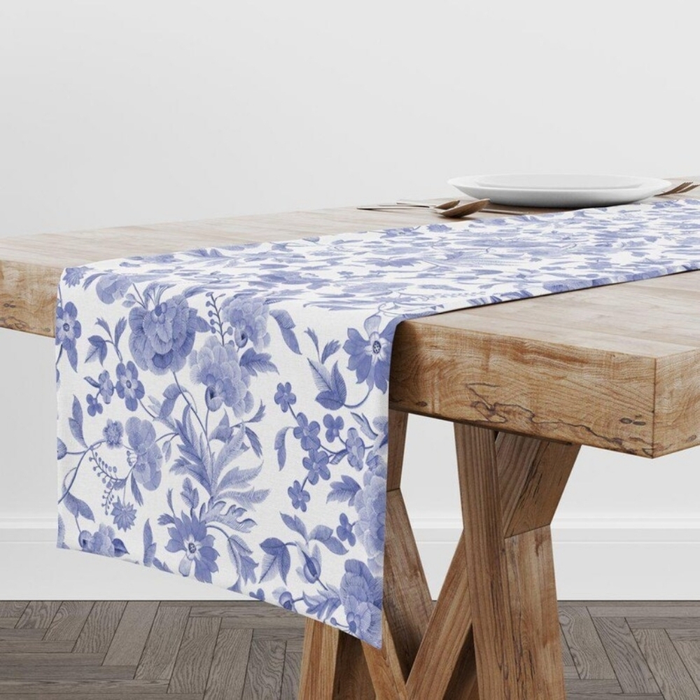 Floral Blue and White Table Runner